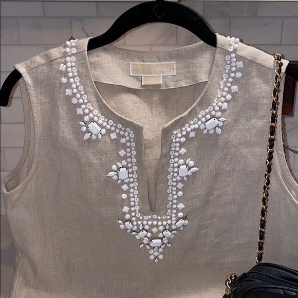 MICHAEL KORS NWOT LINEN BEADED NECK TUNIC SO MIAMI - Picture 3 of 9